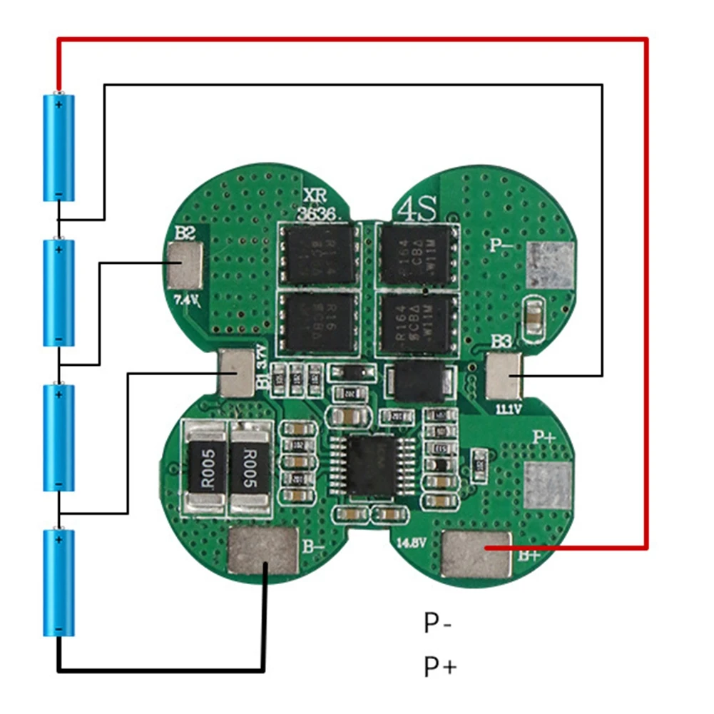 5 Pcs BMS 4S 15A 14.8V 18650 Li-Ion Lithium Battery Charge Board Plum Shape Common Port Overcurrent Protection