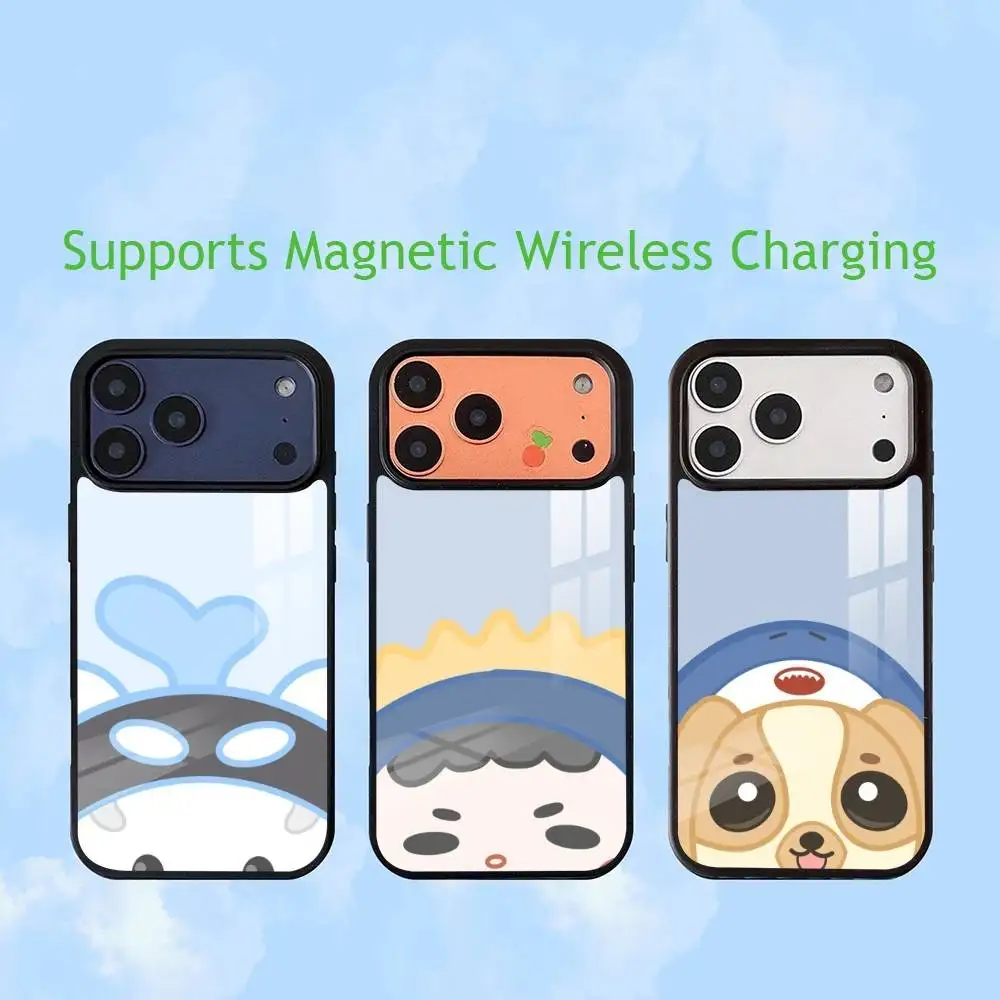 Cute Cartoon Mascot GMMTV  Luxury Glass Phone Case For iPhone17,16,15,14,13,12,11 Plus,Pro Allows magnetic wireless charging