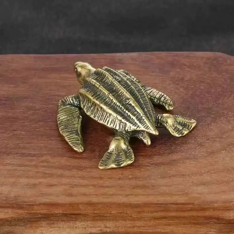 Brass Sea Turtle Ornament Solid Copper Tortoise Figurines Simulation Sea Animal Models Feng Shui Tea Pet Statue Home Decor