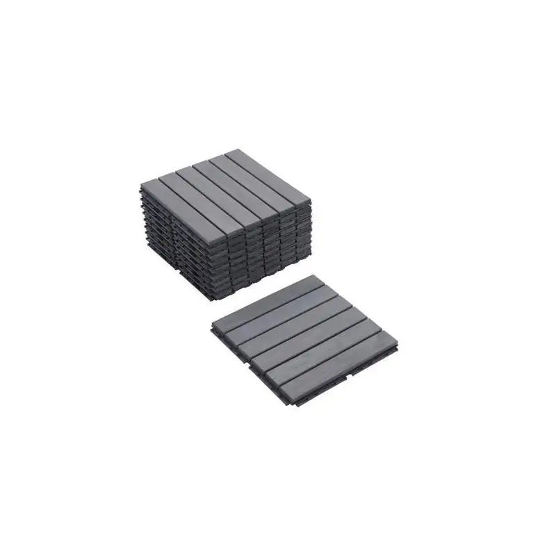 30 Interlocking Deck Tiles, Striped Pattern, 12x12 in Light Gray Acacia Hardwood Outdoor Flooring for Patio, Balcony, Poolside