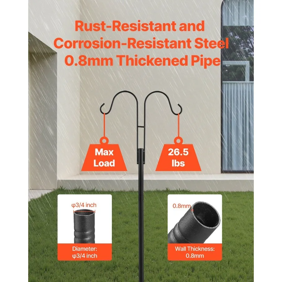 Gancho duplo para pastor, 8 pacotes, poste para alimentador de pássaros resistente de 76 polegadas