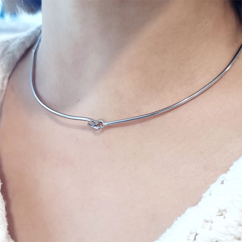 PANJBJ 925 Sterling Silver Line Geometry Hook Necklace for Women Girl Asymmetry Minimalism Choker Jewelry Gift Dropshipping