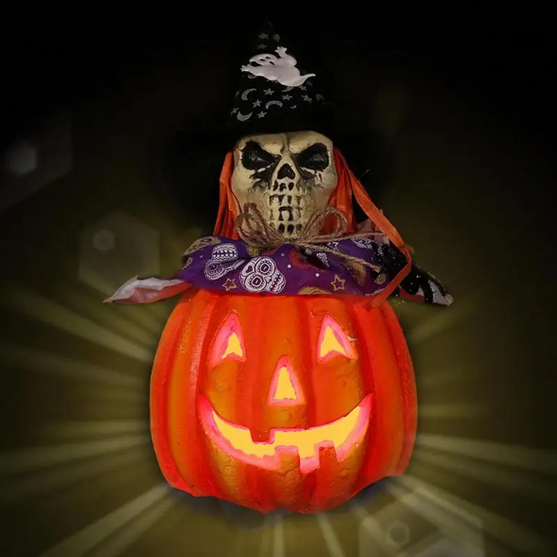 2024 Skull Head Pumpkin Jack O Lantern Halloween Spooky Handheld Light Up Pumpkins For Garden Party Decoration