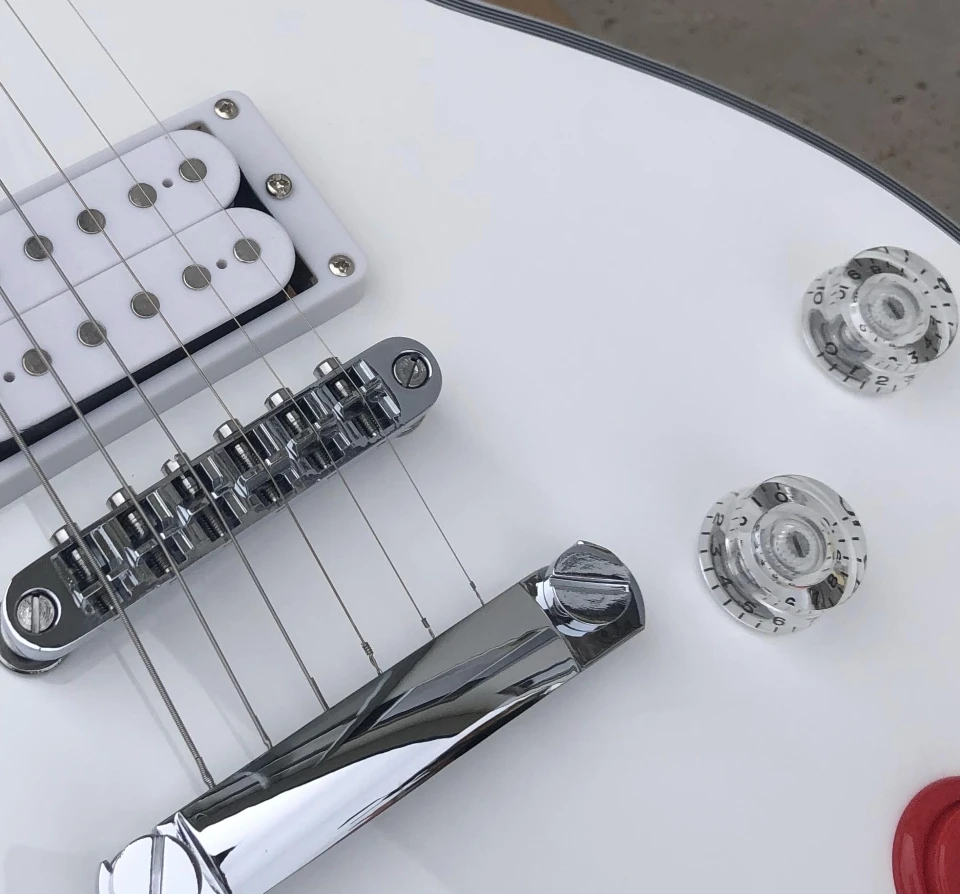 Buckethead Signature Electric Guitar with Red Button Design Skull Pure White Lacquer Solid Mahogany Solid Wood Body