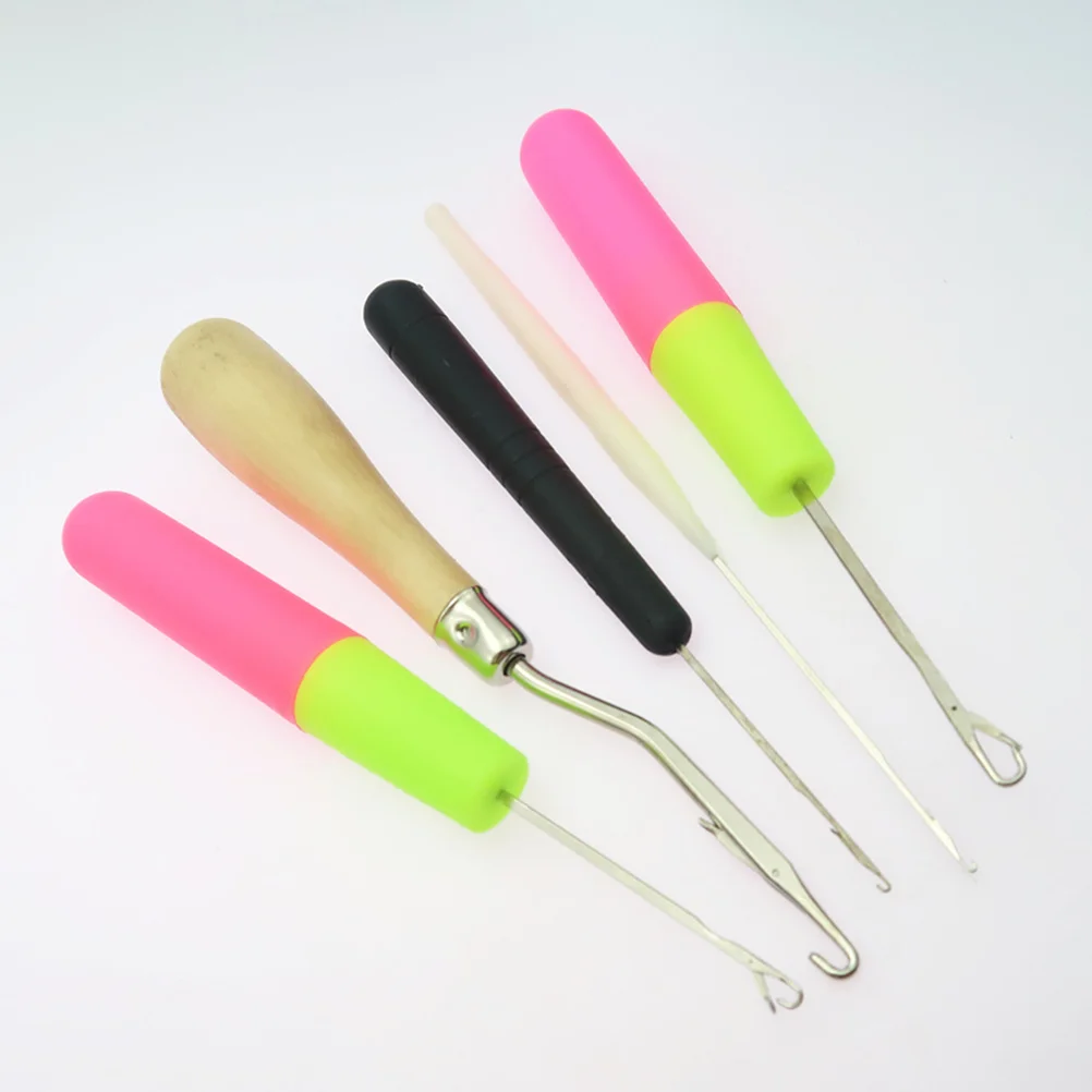 

5Pcs Handmade Knitting Needle Set Smooth Wood Latch Hook for Carpet Braid Thread Hiding Repairing Socks Crafting