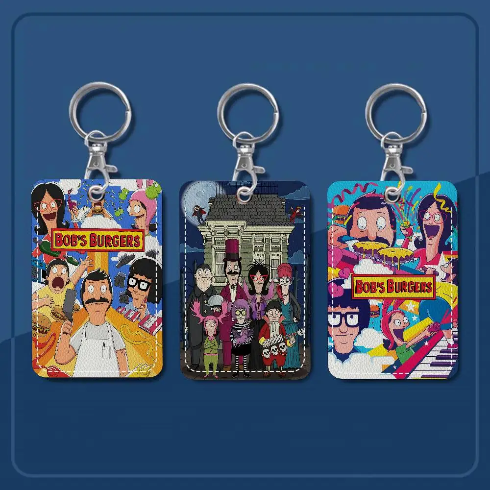 Cartoon Cute B-Bob B-Burgers Keychain With Access Card Holder, Bus Pass & Meal Card ID Bank Card Protective Case For Security