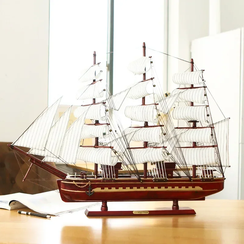 Modelo de veleiro grande montado, barco a vela de madeira, navio 3D, decoração de casa, mangueira nova, presente para amigo, mediterrâneo, 80cm