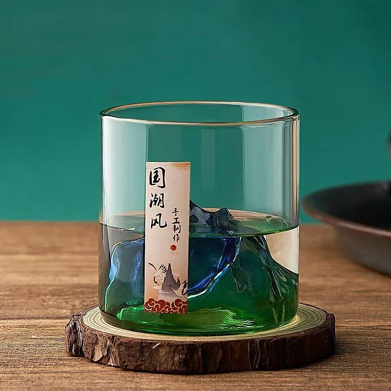 170ml 1/2/4/6/8pcs Whisky Glass Cup 3D Mountain Water Glacier Mug Vodka Wine Glasses Fuji Artwork Gift Whisky Bottle Drinkware