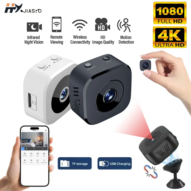 كاميرا أمان لاسلكية صغيرة 4K HD كاميرا مراقبة واي فاي كشف الحركة الأشعة تحت الحمراء للرؤية الليلية عن بعد كاميرا صغيرة للمنزل #1
