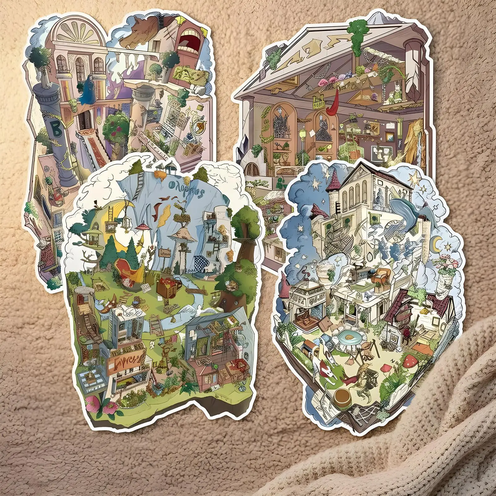 

4 шт. миниатюрные наклейки для сцены дома, набор 3D наклеек для ноутбука, телефона, поделки «сделай сам», снятие стресса, путешествия, активность, взрослые