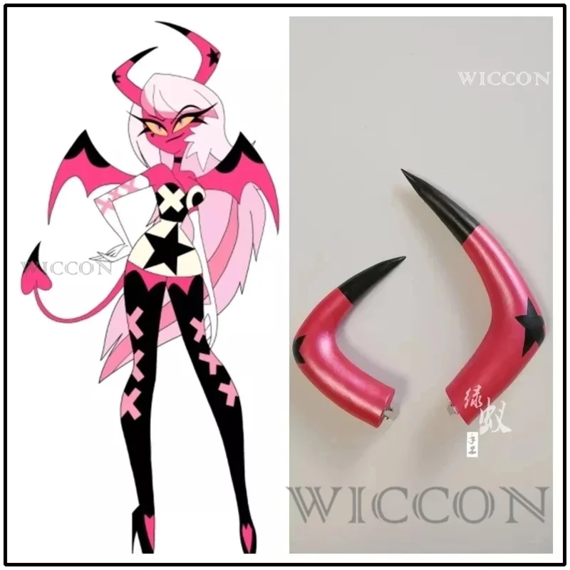 ใหม่ Hazbin คอสเพลย์โรงแรม Helluva Boss Verosika Mayday คอสเพลย์เครื่องแต่งกายผู้หญิง Red Horn Headband Hairpin Prop ฮาโลวีน Headwear