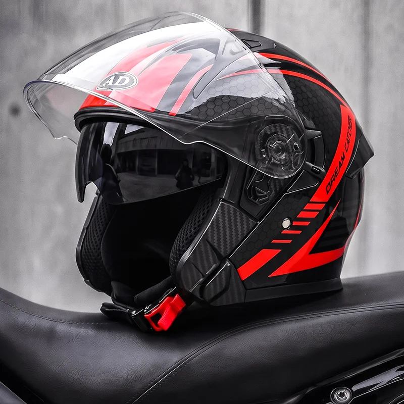AD Factory High Quality Dual Visor DOT Motorcycle Helmets Open Face Helmet Safety Riding Cotton Lined Comfortable Lining Helmet