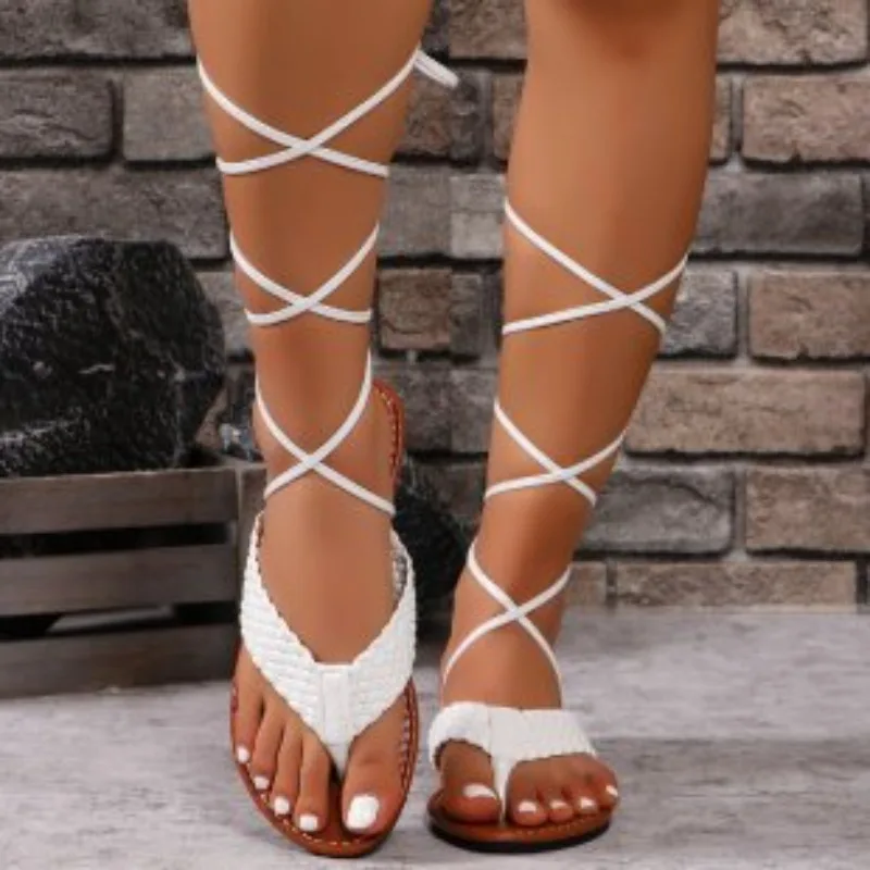 

Summer Women Sandals Fad Cross Strap Sandals Light Open Toe Sandal Soft Sole Flip Flops Lace-up Flat Beach Shoes Sandalias Mujer