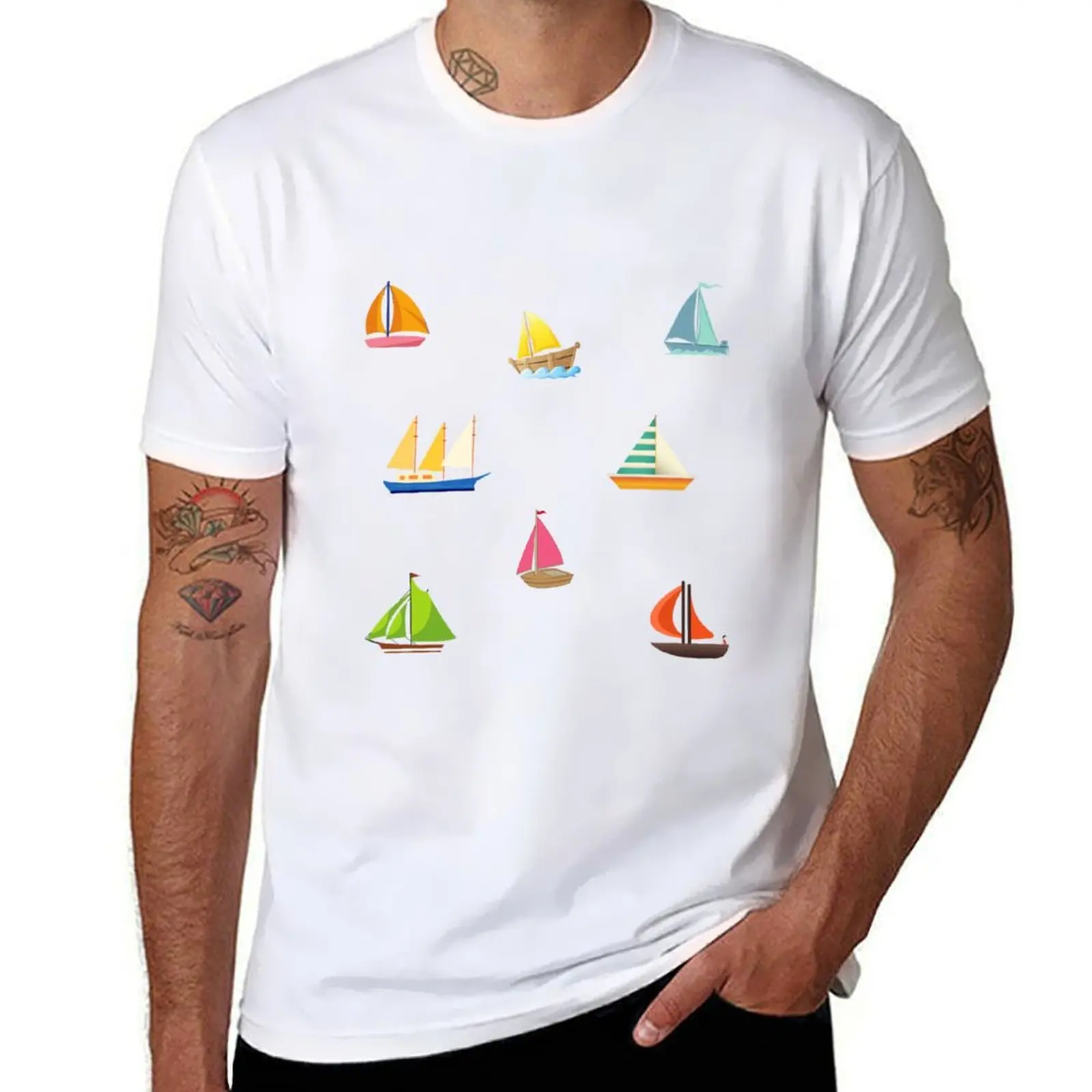

Mixed Sea and Ocean Boats Pattern, Sail Boats Collage T-Shirt man t shirt summer t shirts for man graphic vintage T-Shirt