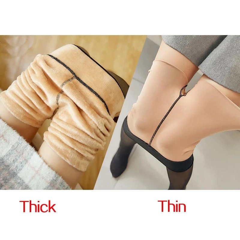 Leggings caldi invernali Sexy collant traslucidi sottili collant in Nylon a vita alta pantaloni elastici in lana spessa Leggings termici da donna