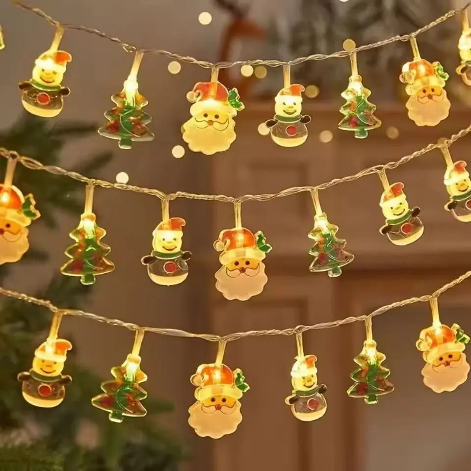 1pc LED Christmas Decor Lights String, Classic Santa&Snowman Design,Battery Operated,Room Decorations,Christmas Tree Decorations