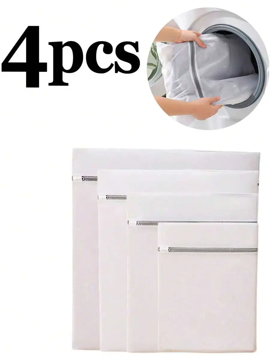 4pcs Large Zippered Delicate Laundry Bags Fine Mesh Anti-Snagging Anti-Pilling For Washing Machine