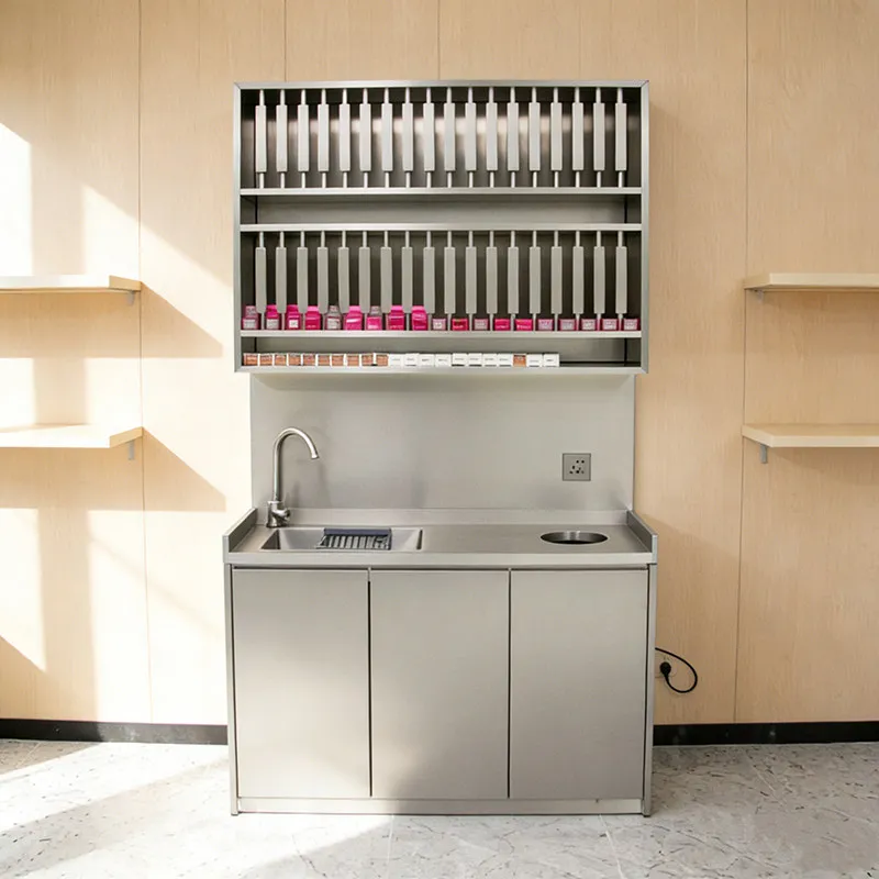 Stainless steel haircut and dye cream shelf integrated locker, hairdressing workbench