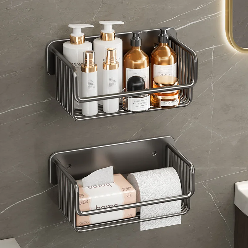 バスルームトイレットペーパーホルダー壁掛け式穴あけ不要ペーパータオルラックトイレットペーパーホルダー収納棚バスルームオーガナイザー