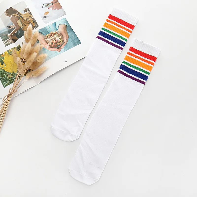 Spring and Summer Thin Children\'s Fashion Rainbow Striped Alphabet Hipster Comfortable Stockings for Boys and Girls