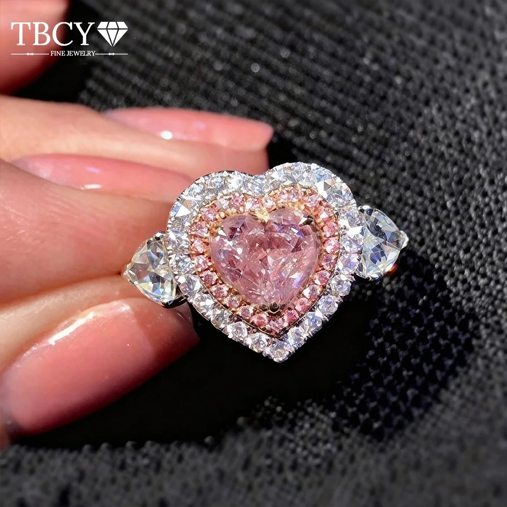

TBCYD Heart Cut Pink Moissanite Diamond Ring for Women 925 Sterling Silver D Color Luxury Diamond Wedding Band Fine Jewelry