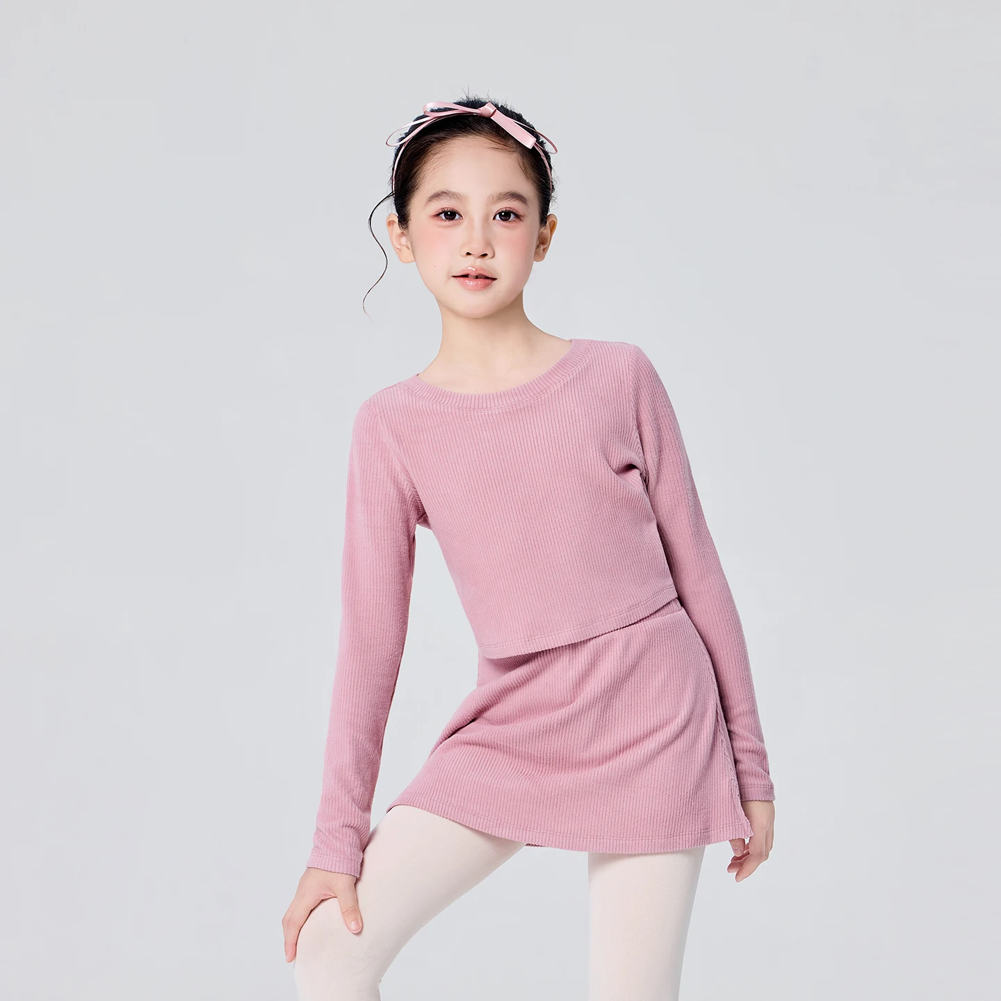 Completo da ballo per balletto per ragazze Maglione invernale in maglia termica Set da due pezzi Abbigliamento da pratica caldo per danza per bambini