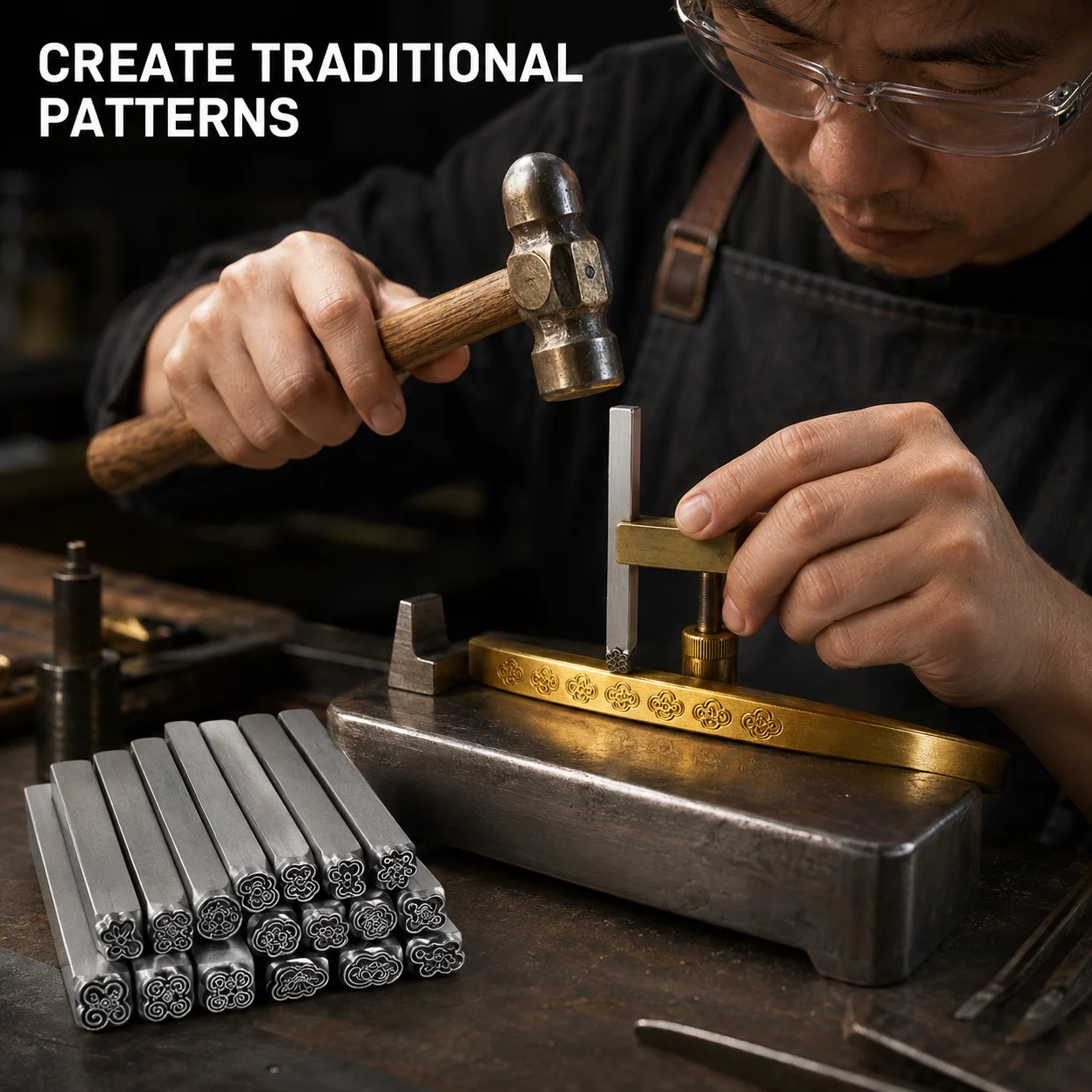 Ruyi Pattern Steel Stamping Set for Gold Silver Bracelet Making DIY Personalized Jewelry Craft Embossing Tool Kit Jewelry tools