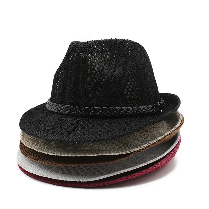 Spring/Summer Men's and Women's Knitted Knitted Mesh Breathable Curled Jazz Hat JAZZ Panama Hat Men's Top Hat