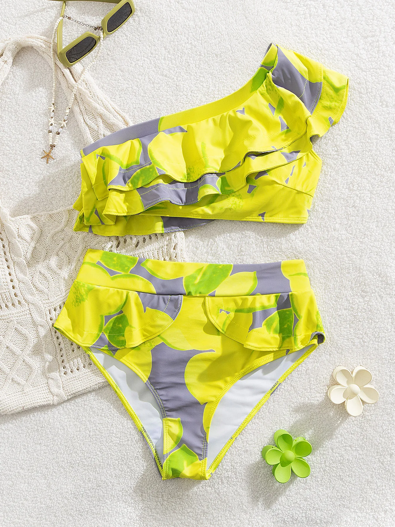 موضة كشكش طوق بيكيني المرأة عالية الخصر ملابس السباحة سيدة مثير واحد الكتف Biquini ملابس السباحة المايوه الإناث بحر 2026 #5