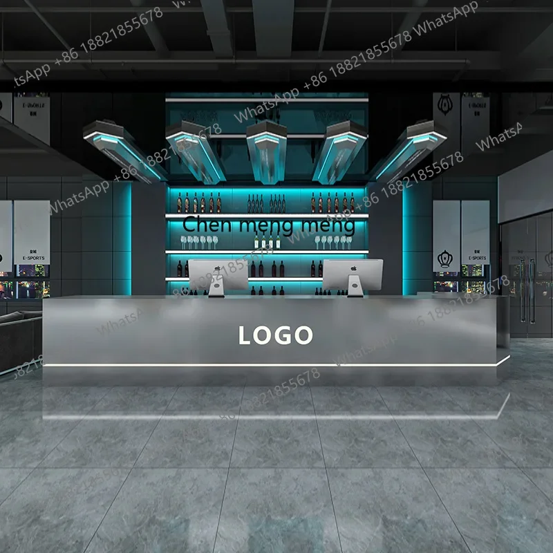 X  Simple, corner stainless steel catering checkout page coffee shop, front desk, bar table