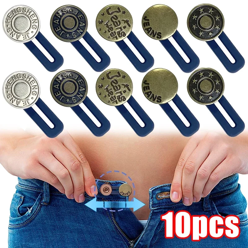Metal Button Extender for Jeans Pants Free Sewing Adjustable Retractable Waist Buttons Instant Waistband Extender Fastener Pins