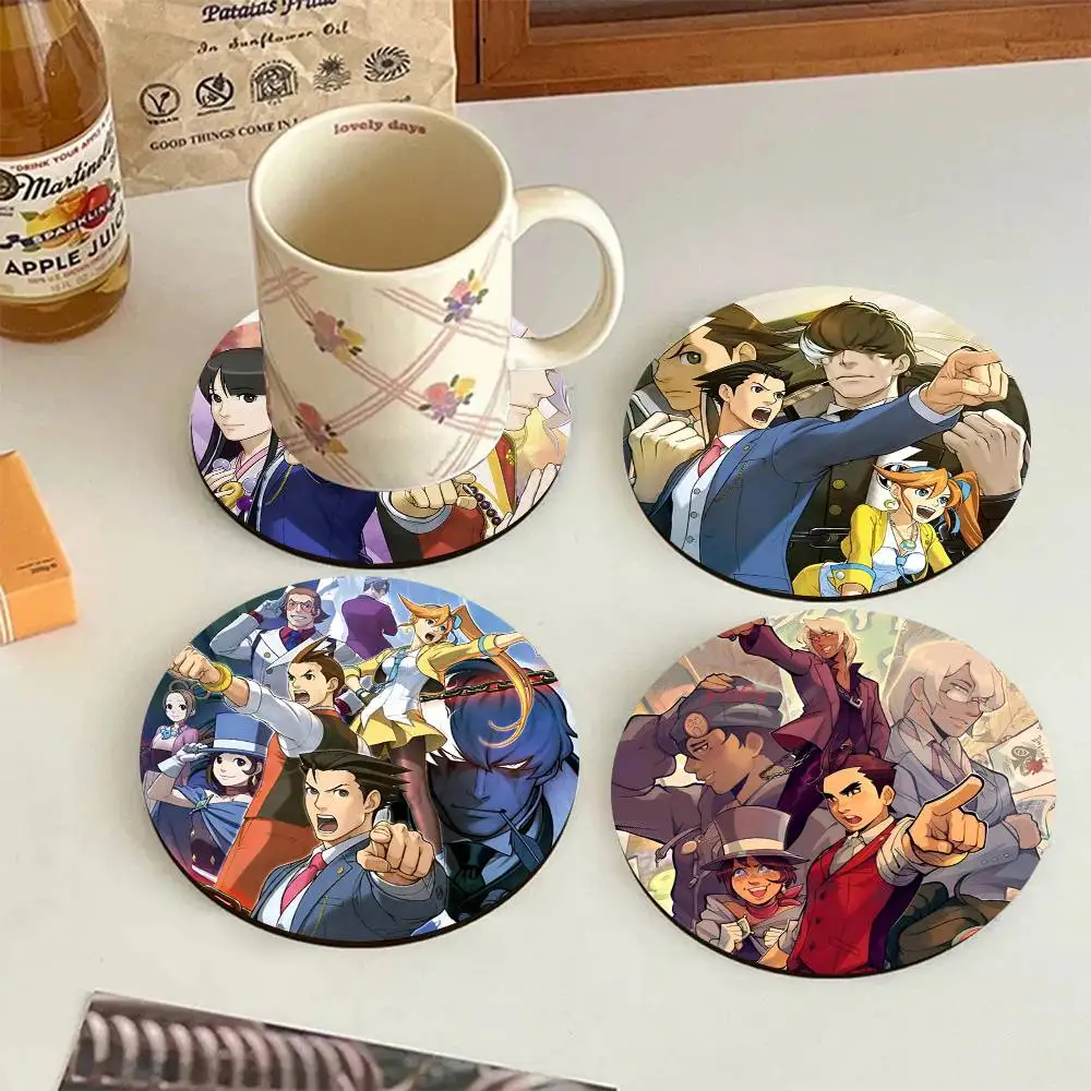 Anime Phoenix Wright Ace Attorney Trilogy Round Wooden Coasters Suitable For Restaurants And Coffee Home Gift Choice Holidays