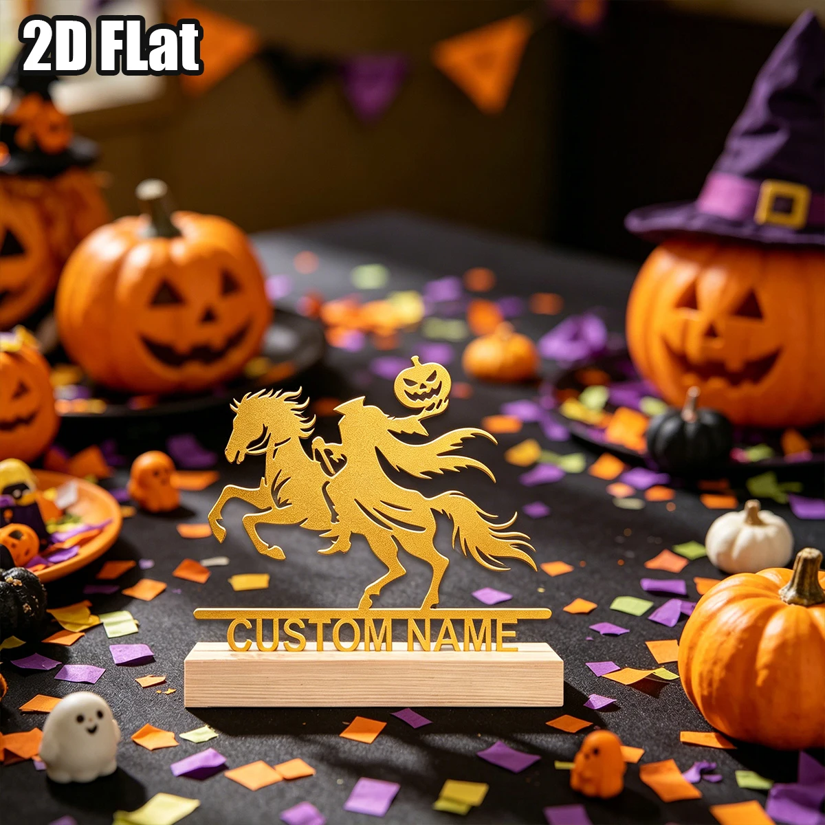 1Pc Custom Cool Pumpkin Man Wooden Base Metal Ornament,Home Room Desktop Decor,Ideal Birthday Wedding Halloween Festive Gift