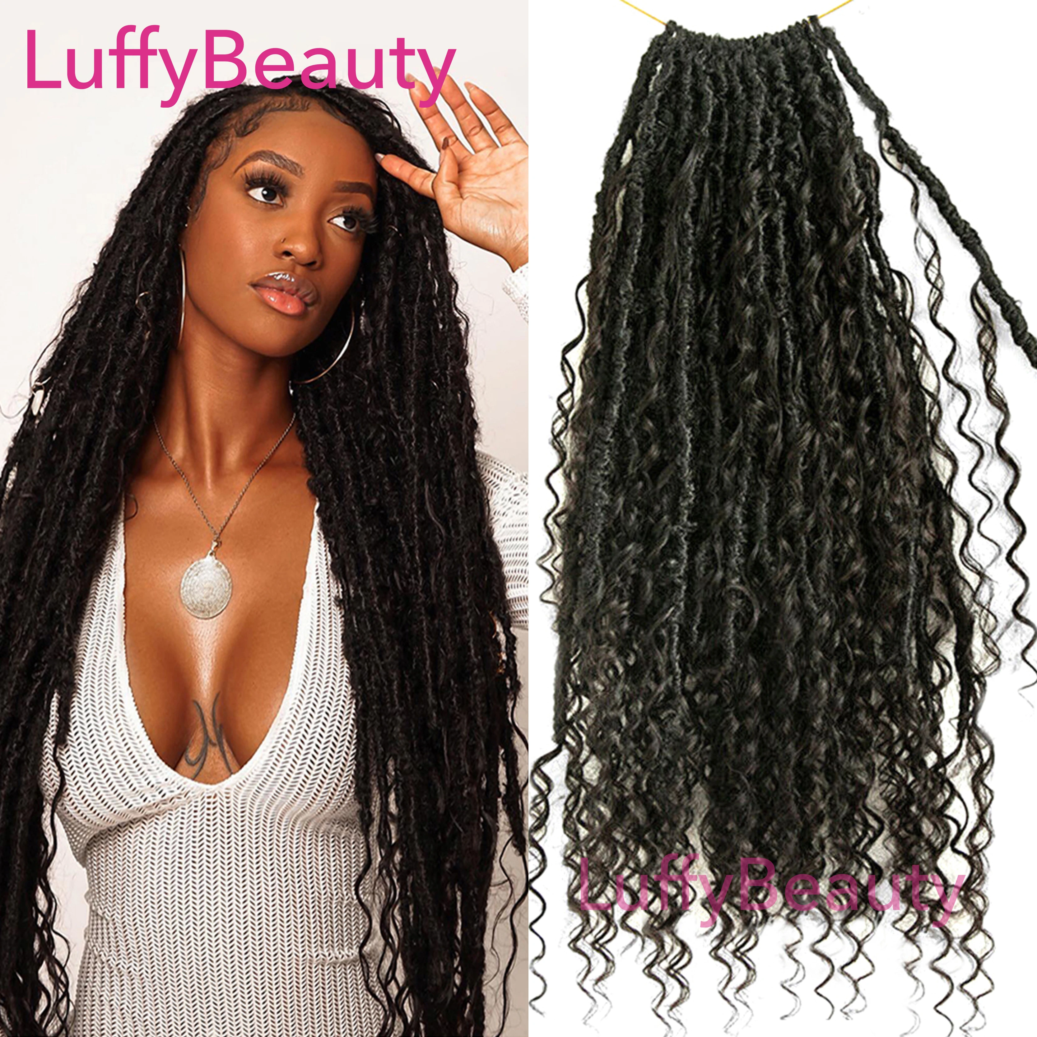 Pre-looped Crochet Boho Locs with Human Hair Curls Goddess Braids Curly Double Drawn Full End Hair Extensions for Black Women