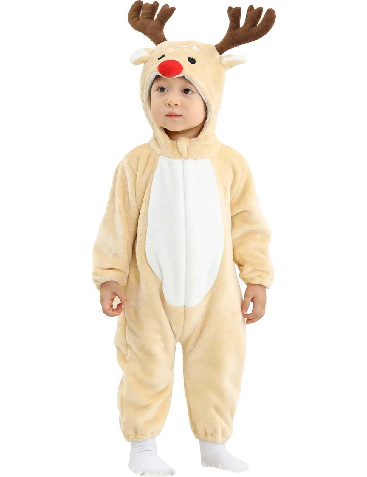 

Baby Flannel Romper Newborn Boy Reindeer Costume Toddler Girl Christmas Elf Outfit Infant Halloween Xmas Dinosaur Hooded Pajamas