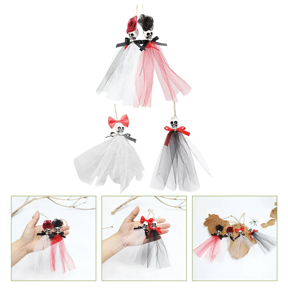 

4 Pcs Hanging Skull Ornaments Halloween Party Decorations Supplies Ceiling Mesh Door/