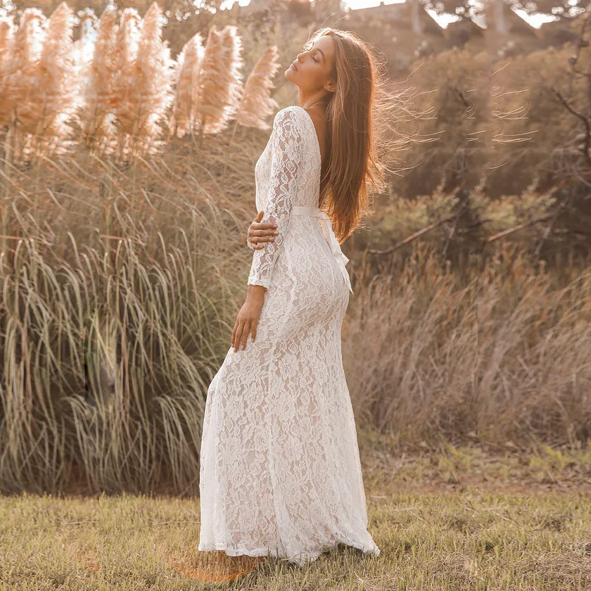 2024 maternità abito da sposa in pizzo bianco donne incinte Backless lungo abito da trascinamento fotografia Prop panno da bagno per bambini estate