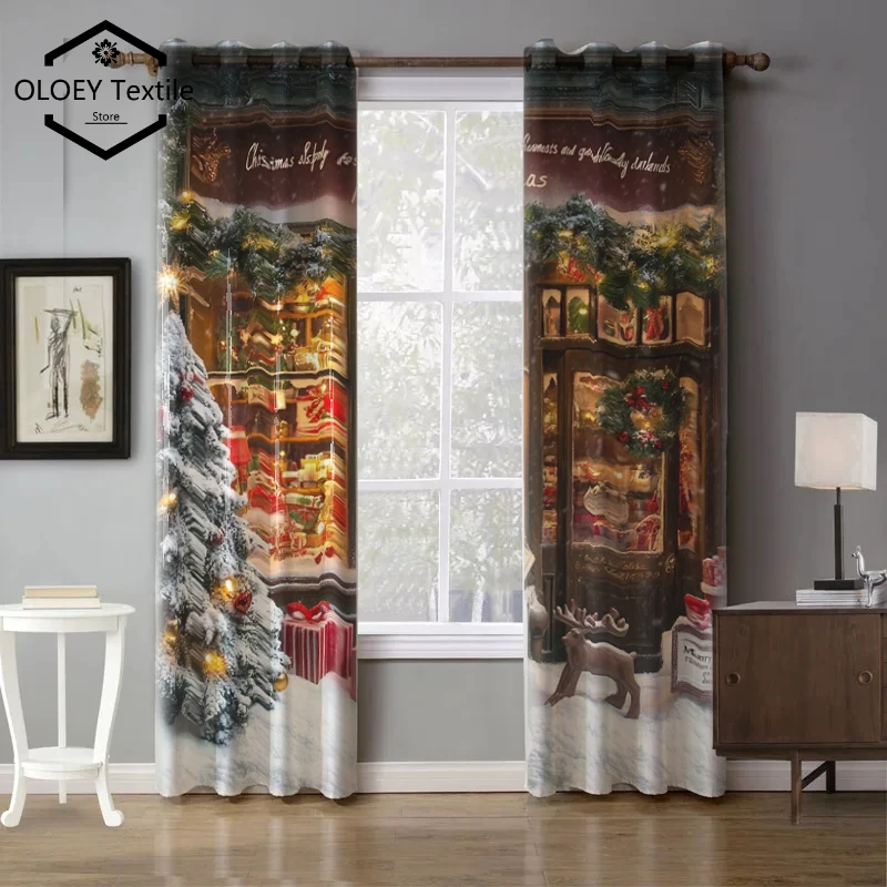 

Holiday Christmas Tree Snowflake Pine Cone Curtains for Living Room Dining Room Bedroom Merry Christmas Seasonal Decor Drapes