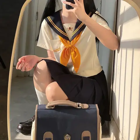 Japan School Uniforms Korean Sailor Suit Jk Uniforms College Middle School Uniform for Girl Student Light Yellow Costume Seifuku