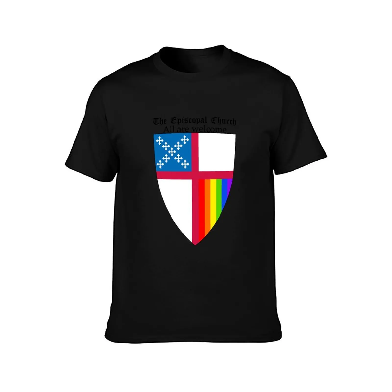 Episcopal Church Shield with Rainbow Pride Vertical Stripes 1 T-Shirt Large Size Soft Cotton T-Shirt