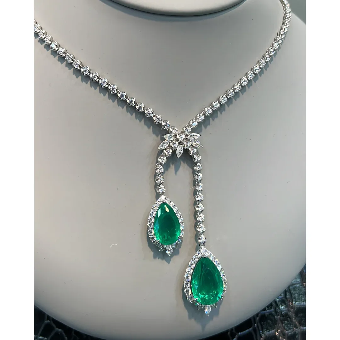 New 925 Sterling Silver Jewelry Pendant Necklace With Water Drop Shape Emerald Zircon Gemstone Pendants For Women Wedding Gift