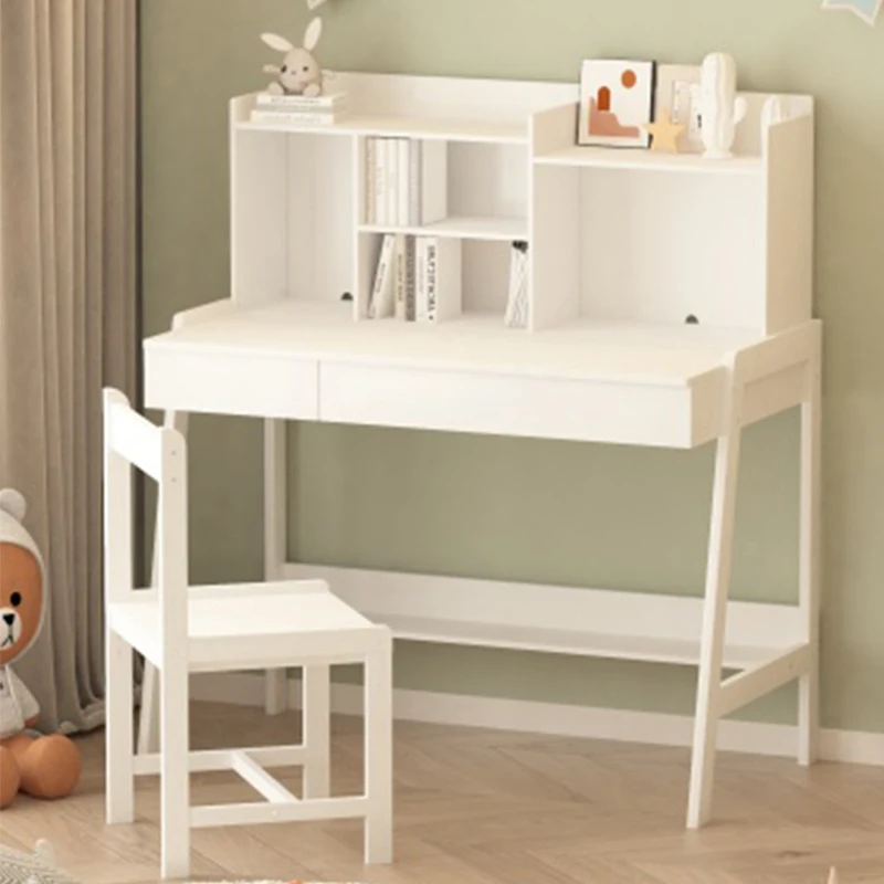 Modern classic desk, children's desk, solid wood desk, bedroom boy and girl family desk and chair set, compact, White