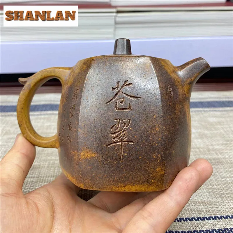 250ml Yixing Purple Clay Teapots Handmade Hexagonal Pot Raw Ore Keel Gold Sand Mud Tea Soaking Kettle With Filter Zisha Tea Set