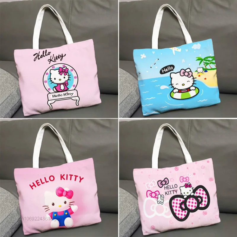 Sanrio, Холщовая Сумка Hello Kitty, женские повседневные сумки через плечо 3 размера, модная сумка с мультяшным принтом Y2k, женские розовые сумки-тоуты