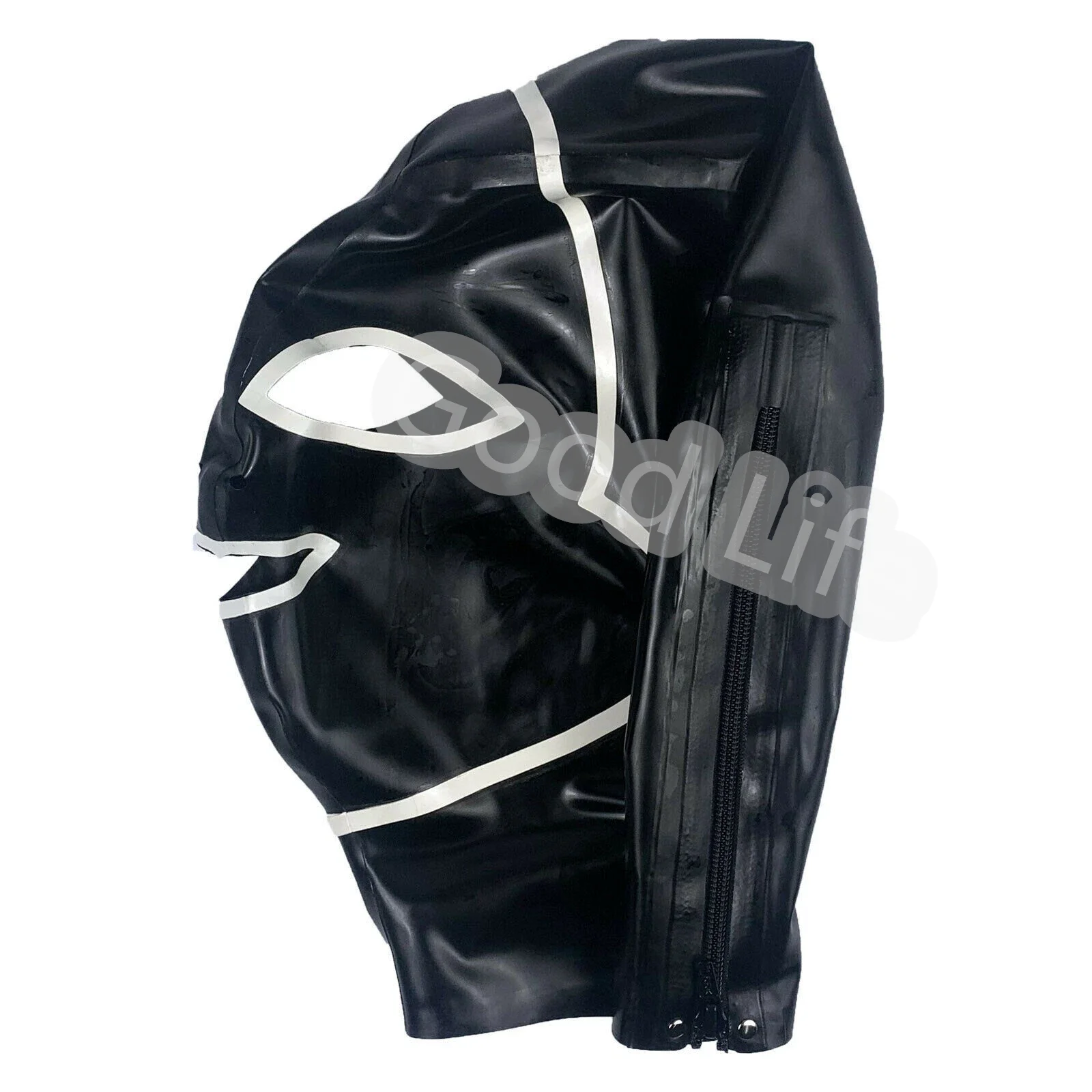 Sexy Lingerie Cekc Unisex Club Party Black With White Trim Hoods Mask Back Zipper Zentai Fetish Rubber Bodysuit Customize size