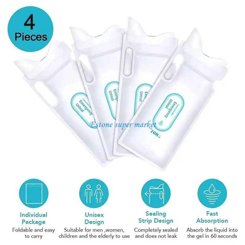 090B Emergency Pee Bags Disposable Urinal Bags 4 Pack 700ml Portable Toilet Unisex Urine Bags Travel Vomit Bags for Patients