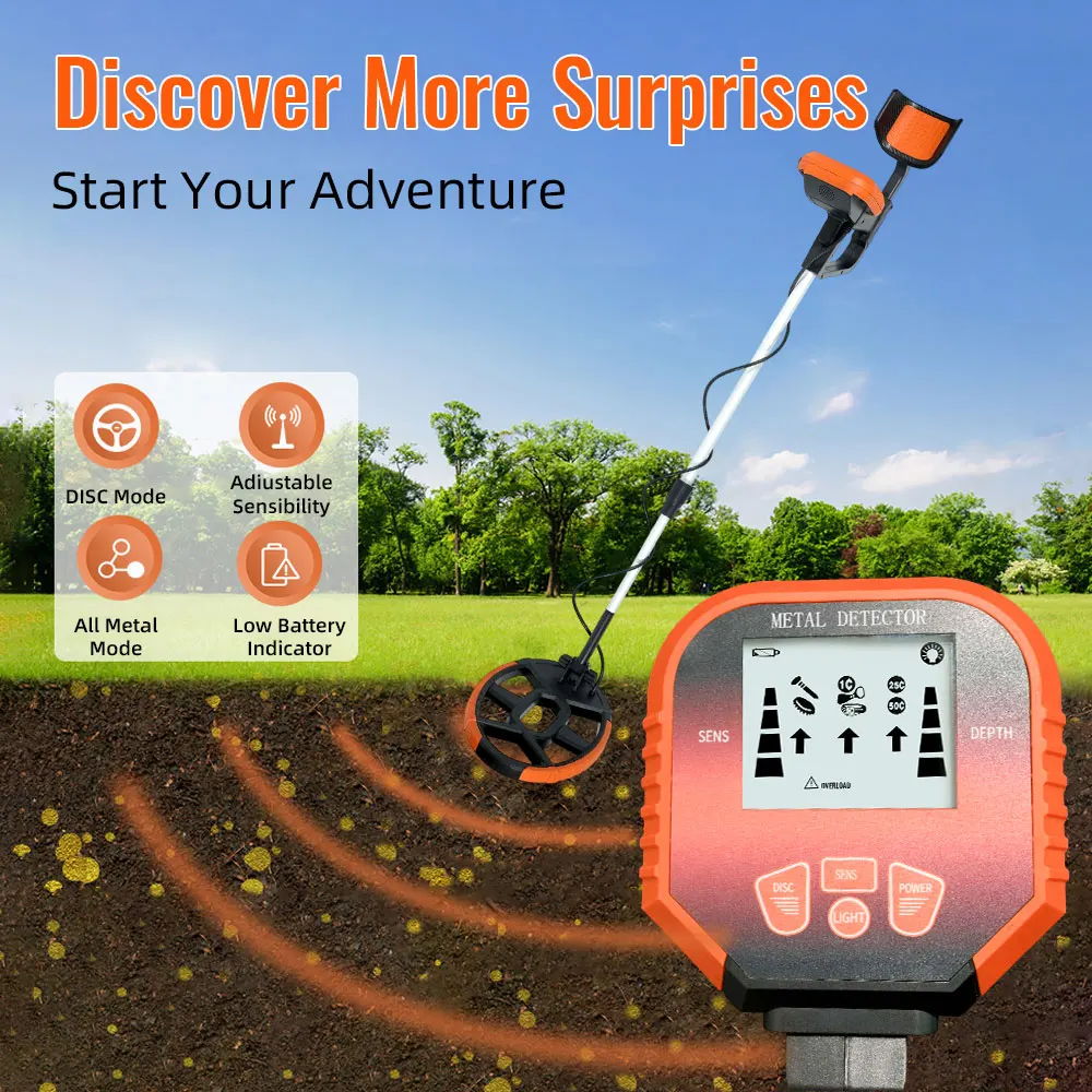 MD4050 Professional Metal Detector All Metal/Disc Mode Waterproof Coil Depth Detection Treasure Hunter Underground Gold Finder