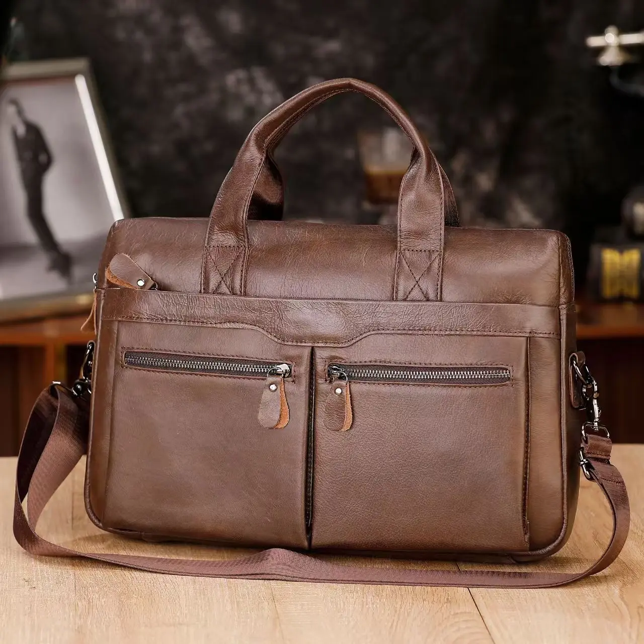 2027 New Casual Laptop Bags Cow Genuine Leather Men's Briefcase Luxury Brand Male Men Handbags Messenger 15 Inch Computer Bag
