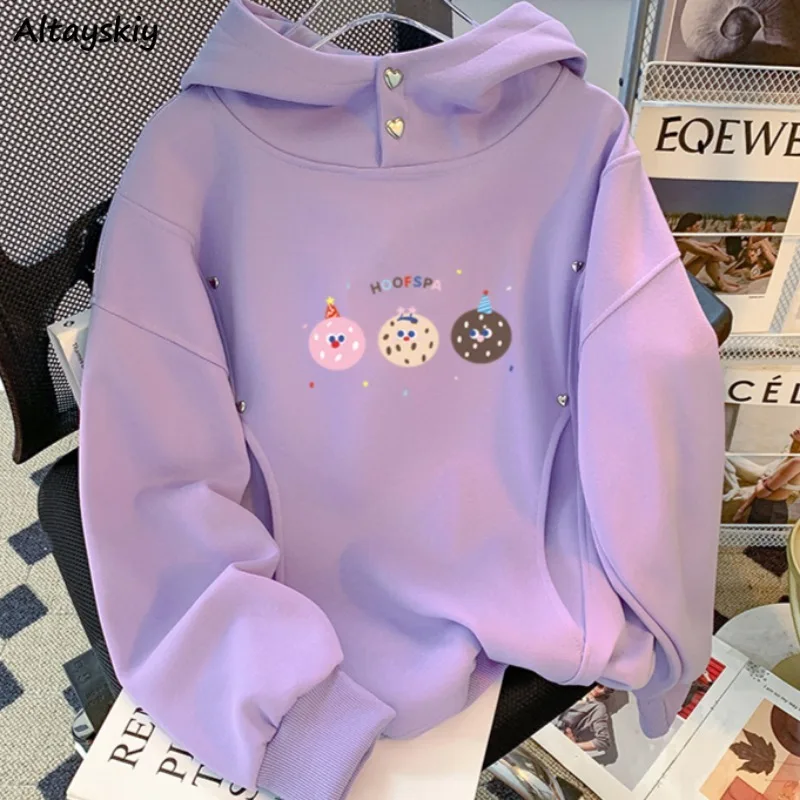 Cute Hoodies for Women Long Sleeve Hooded Chic Printed Lovely Ins Loose Korean Style Sweet Girls Clothing Spring Autumn Casual