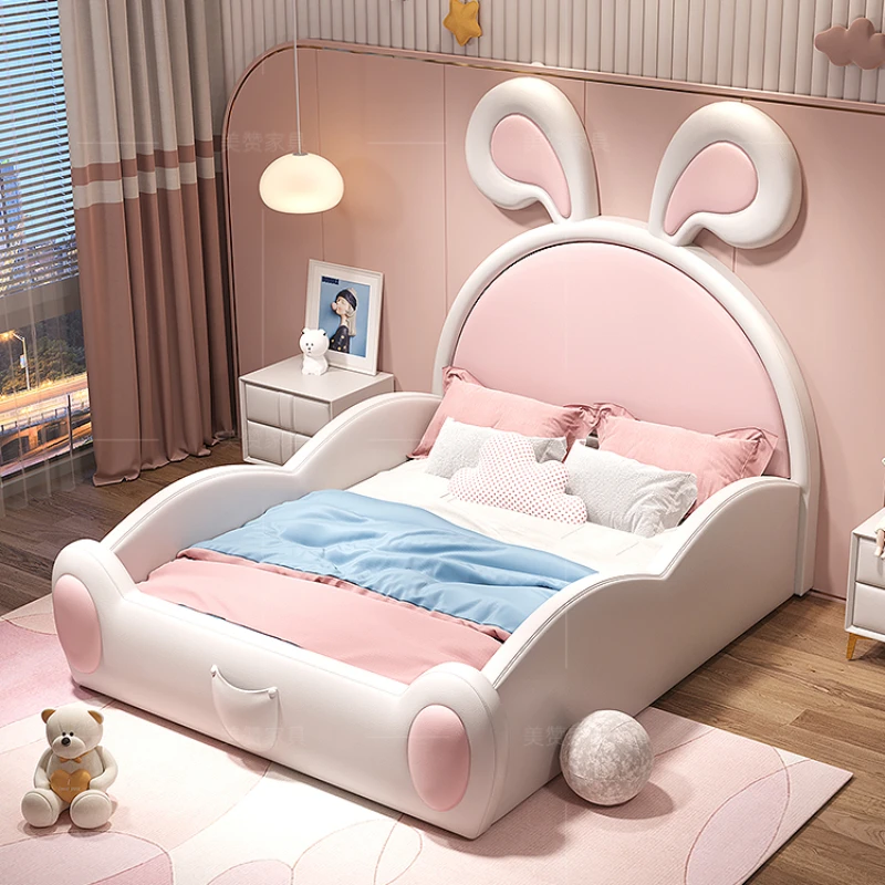 Cute Animal Shape Double Bed Frame Girls Modern Pink White Beds Queen Size Camas De Dormitorio Kids Bed Set Furniture